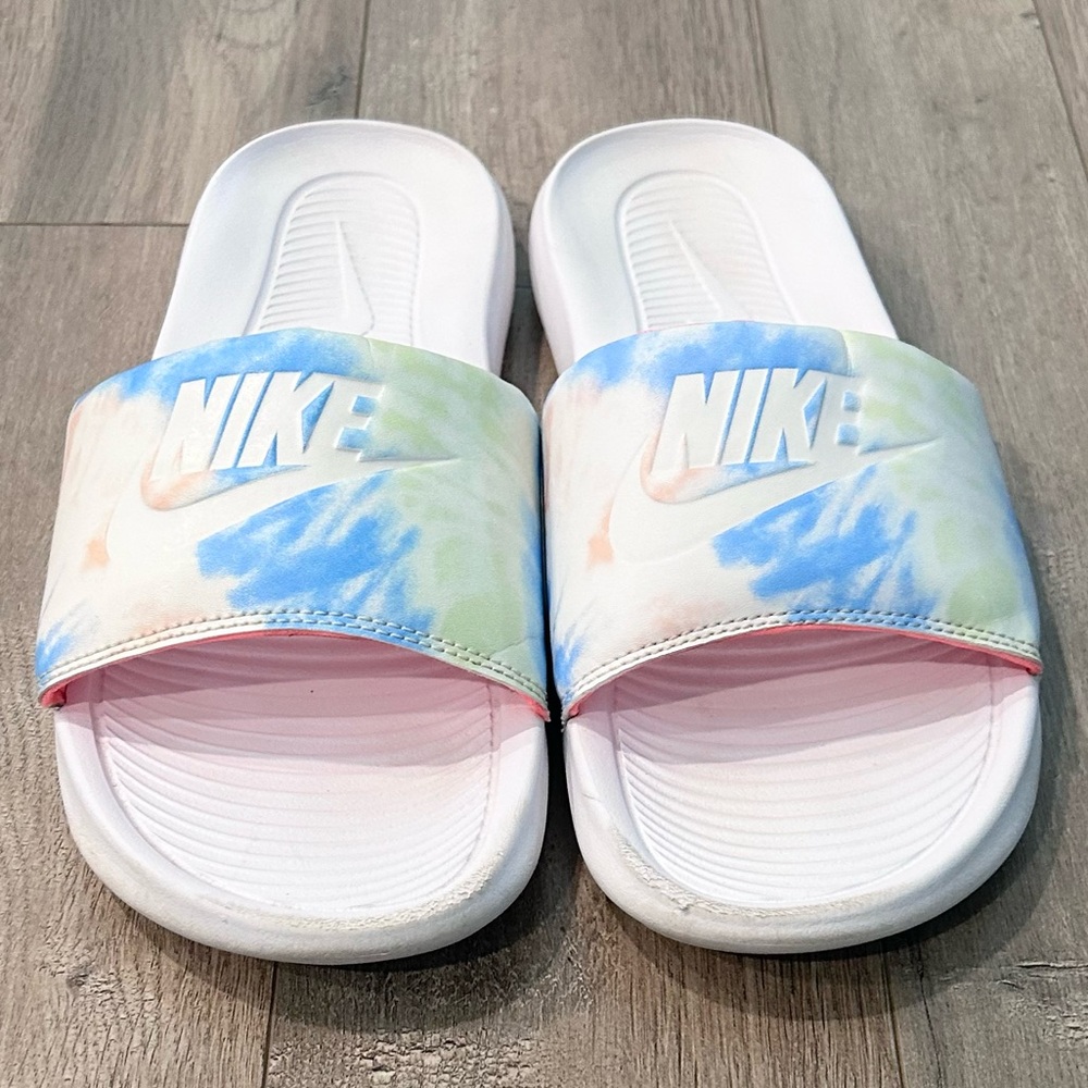 Nike White Slides with Pastel Tie-Dye Strap - Picture 2 of 6